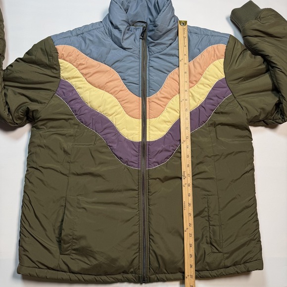 Cleo + Wolf Puffer Jacket Womens XL Green Quilted Retro Mountain Scene Back - Picture 6 of 7